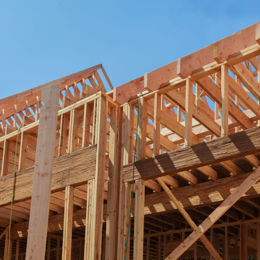 New house framework of house under construction post and beam construction