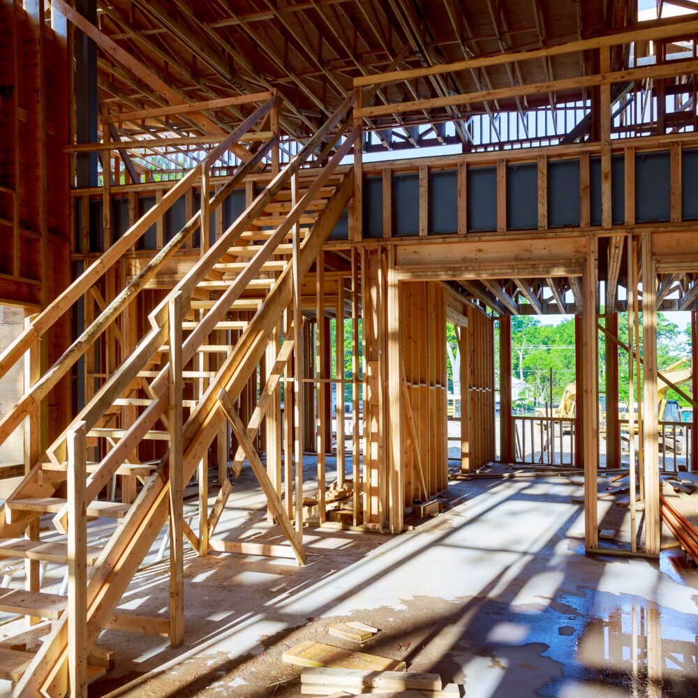 Wood frame interior of a new house under construction